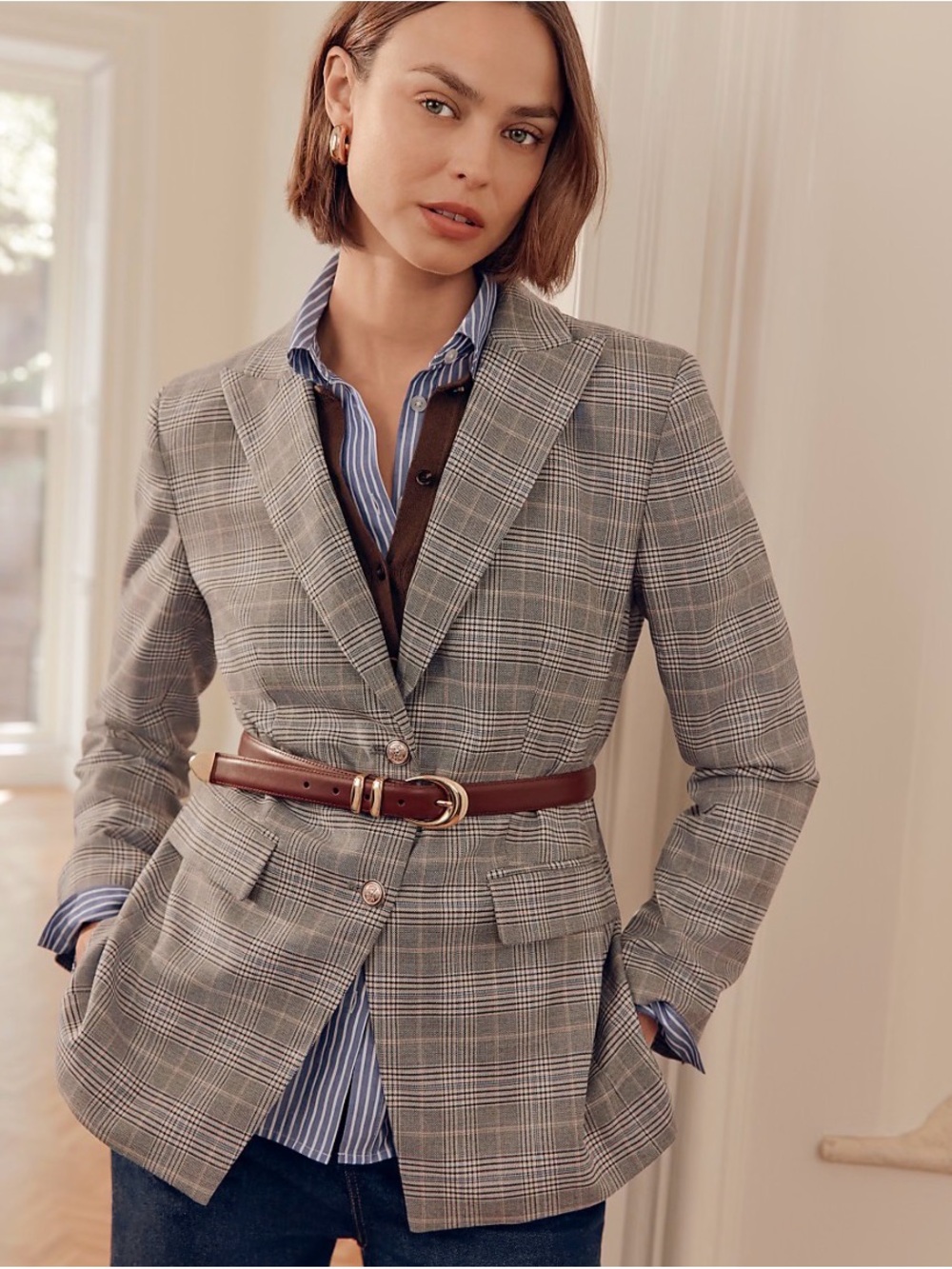 rag & bone Plaid Tailored Blazer Wool Blend w/ Black Blue Pink Tones Preppy $398